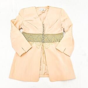 Badgley Mischka Nude Beaded Waist Dress Blazer Size 8